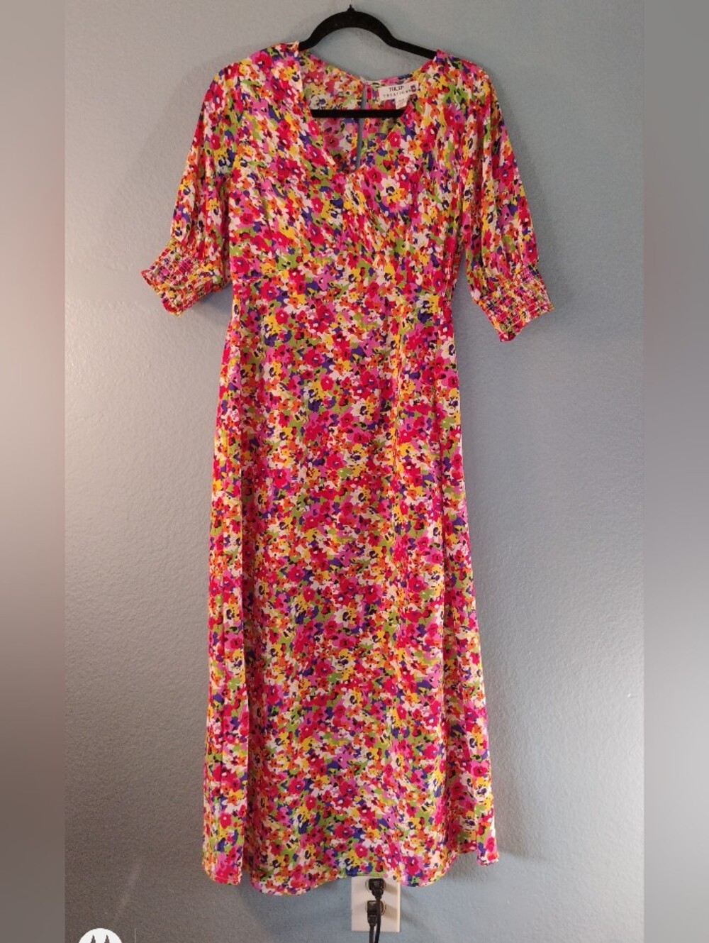 Bright Pink Multi Floral Maxi Dress with V-Neck
